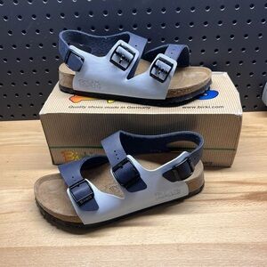 Birkenstock Birkis Le Mans Polar Blue Two Tone Sandals Womens 7 Eu 38